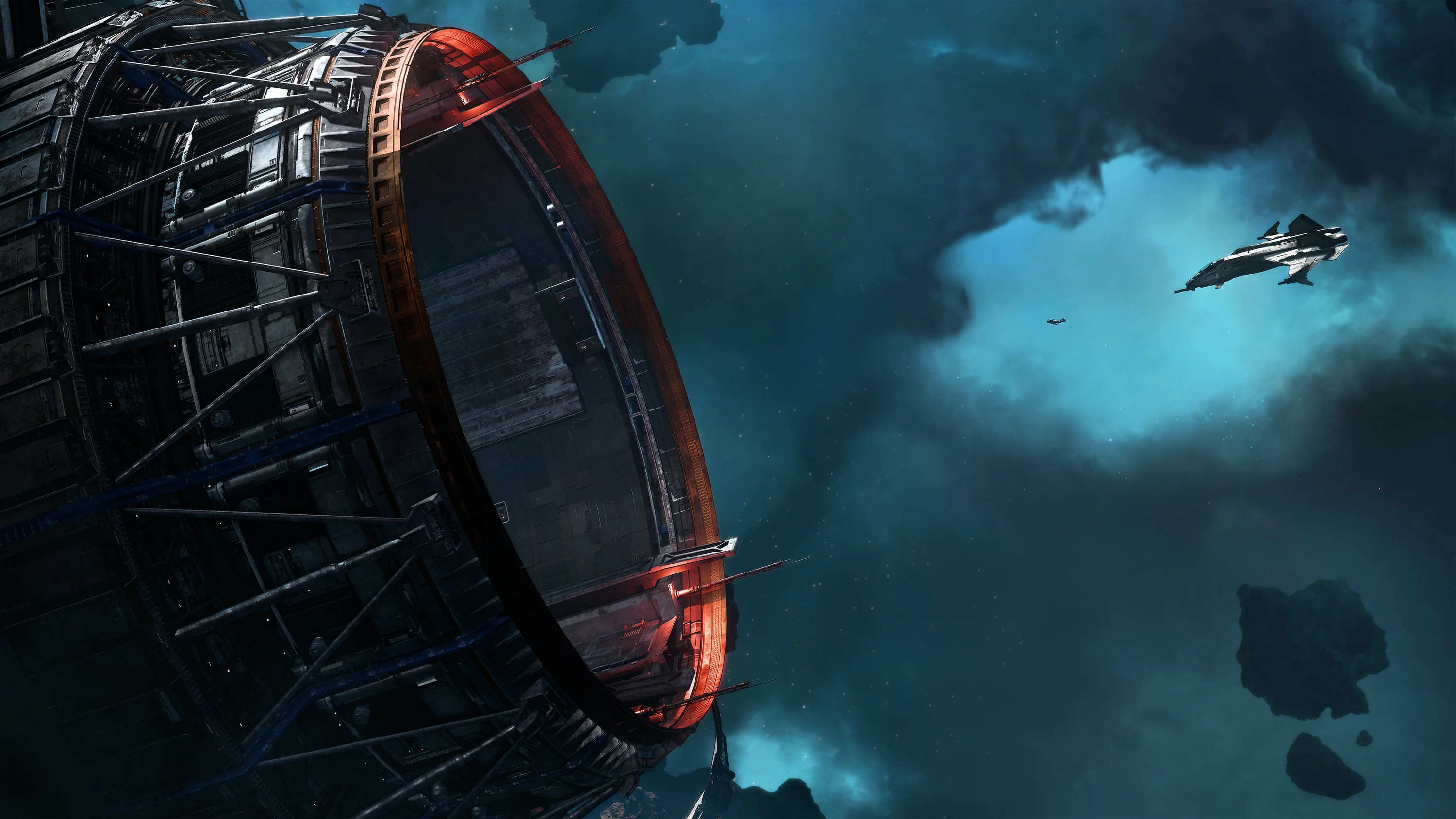 Gladius beside a circular space-station entrance