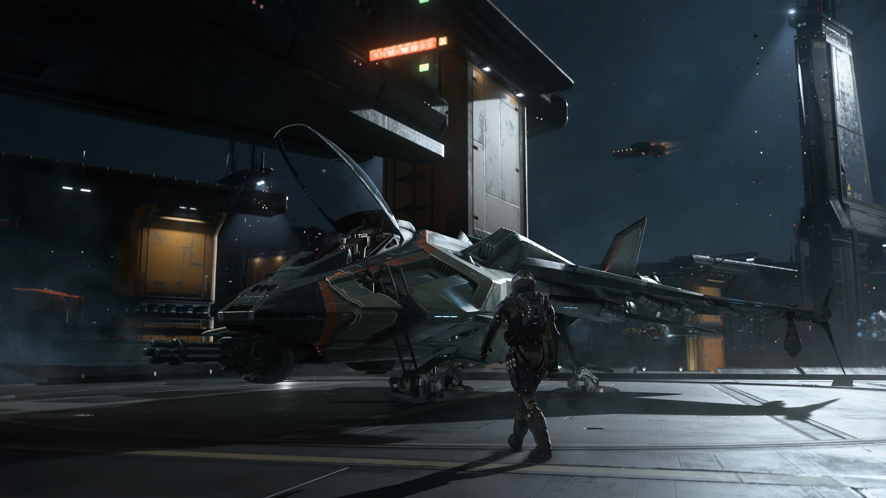 Pilot approaching a Gladius with its canopy raised
