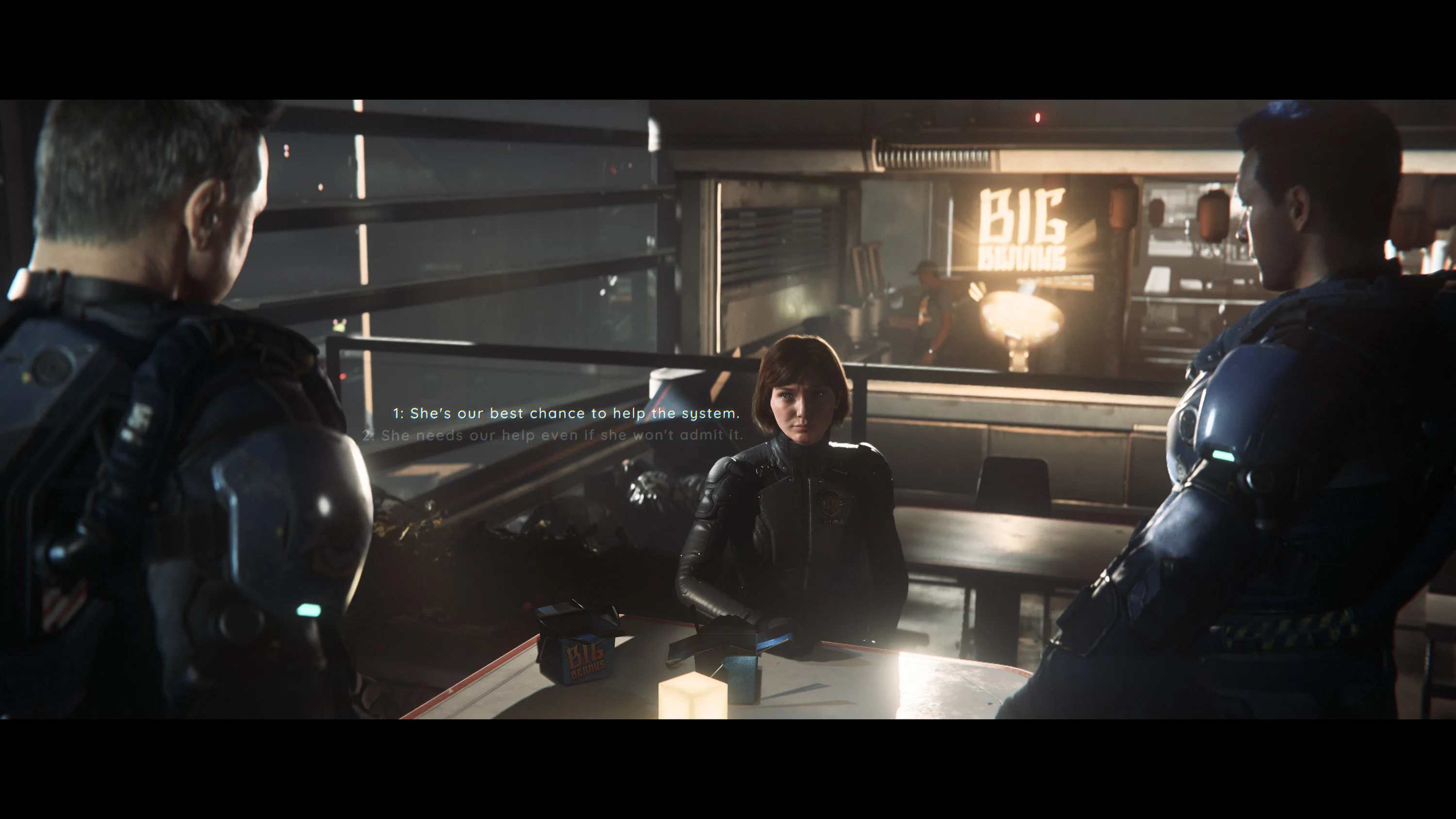 Pilots talking at a restaurant table